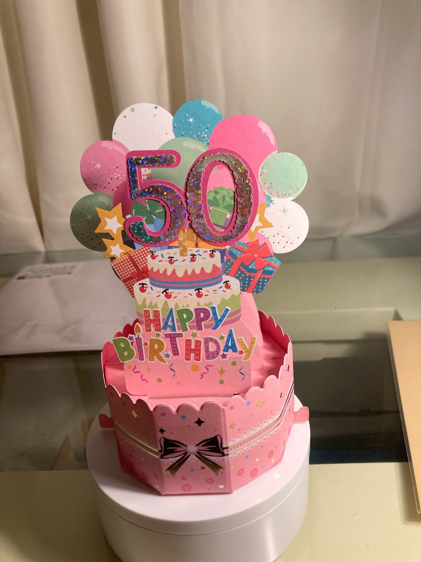 50TH PINK BIRTHDAY CAKE CARD 50TH-PINK-BIRTHDAY-CAKE-CARD