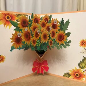3D POP UP BEAUTIFUL GOLDEN SUNFLOWER BOUQUET CARD