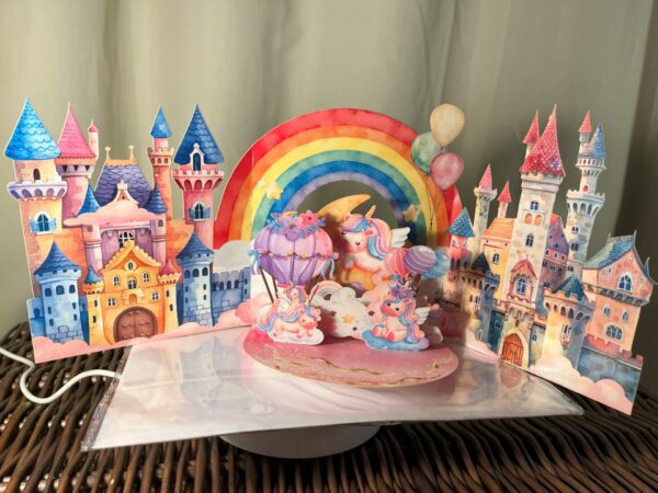 Pop up 3D gorgeous unicorn and castle card