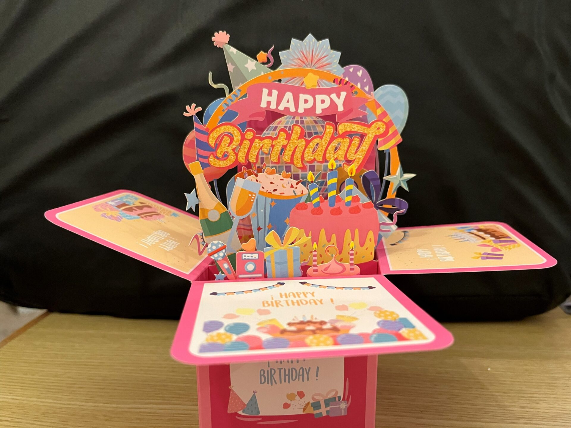 3D POP UP CAKE, CHAMPAGNE AND KARAOKE BOX CARD2 3D POP UP CAKE, CHAMPAGNE AND KARAOKE BOX CARD2.