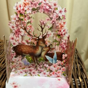 3D POP UP DEER AND CHERRY BLOSSOM CARD.