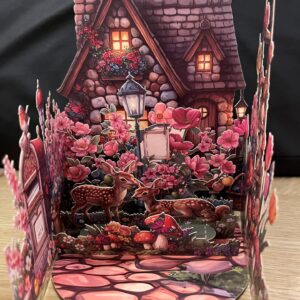 3D POP UP DEER AND COUNTRY COTTAGE CARD.