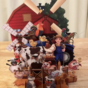 3D POP UP FARMER AND FARM ANIMALS CARD.