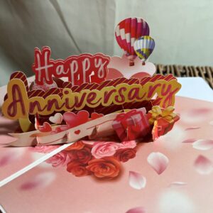 3D POP UP HAPPY ANNIVERSARY HEARTS AND FLOWERS CARD.