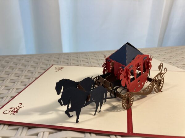 Pop up 3D Horse and carriage wedding card