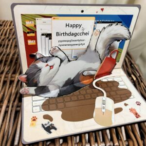 3D POP UP NAUGHTY TABBY CAT AND COFFEE CARD
