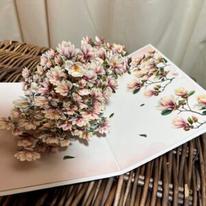 3D POP UP PINK AND WHITE MAGNOLIA CARD.