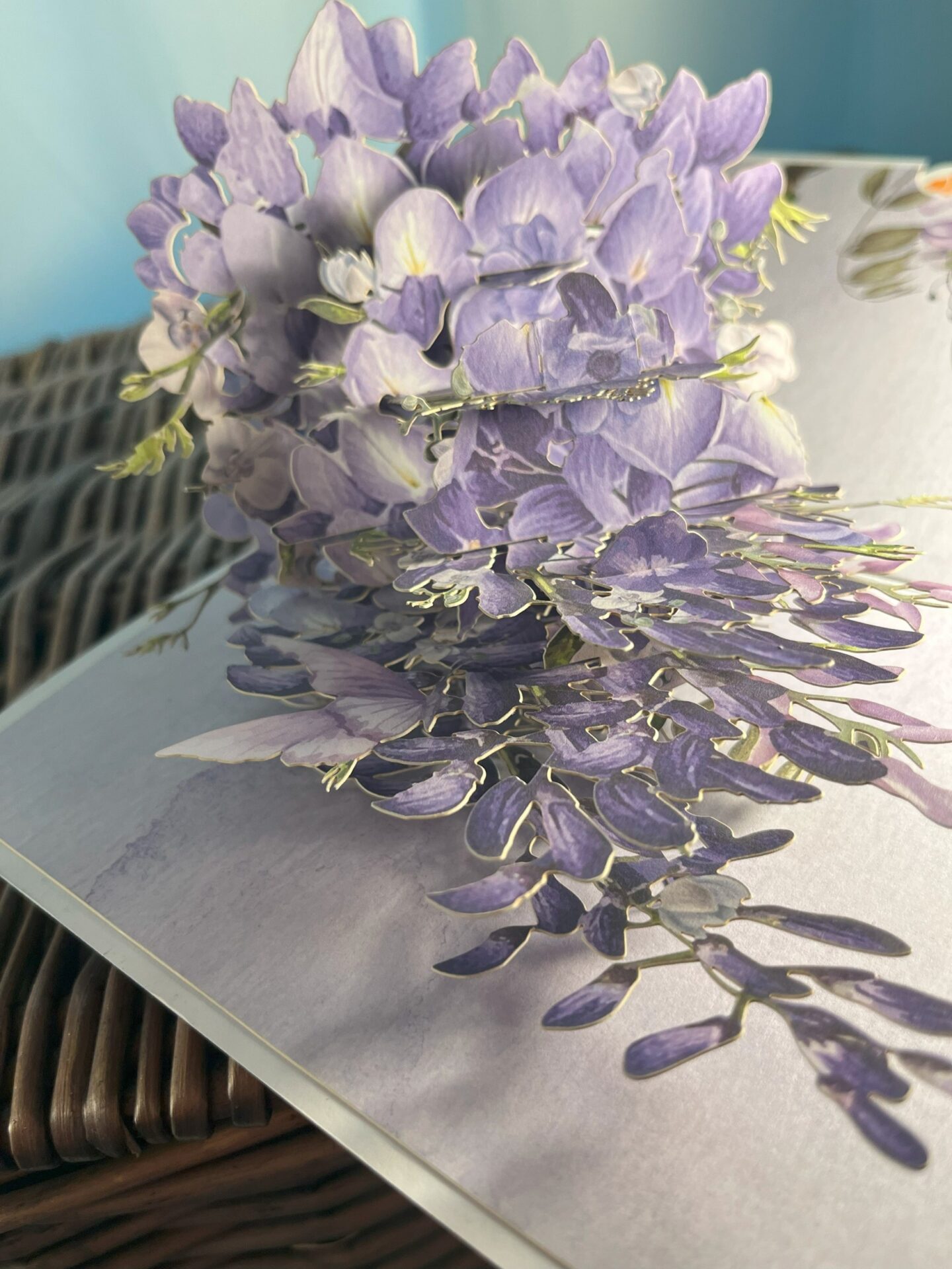 3D pop up purple wisteria card close up 3D pop up purple wisteria card close up.