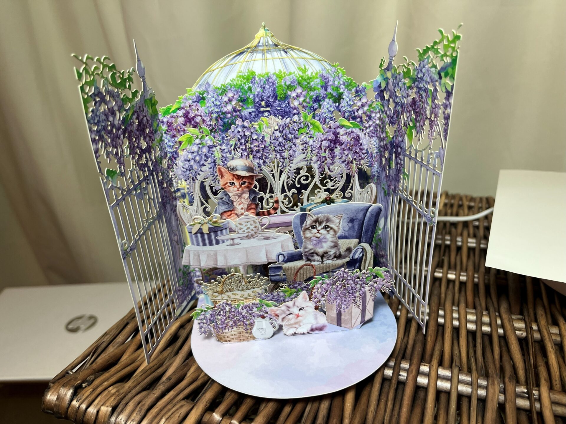 3d pop up purple afternoon tea scene with cute kittens card 3d pop up purple afternoon tea scene with cute kittens card