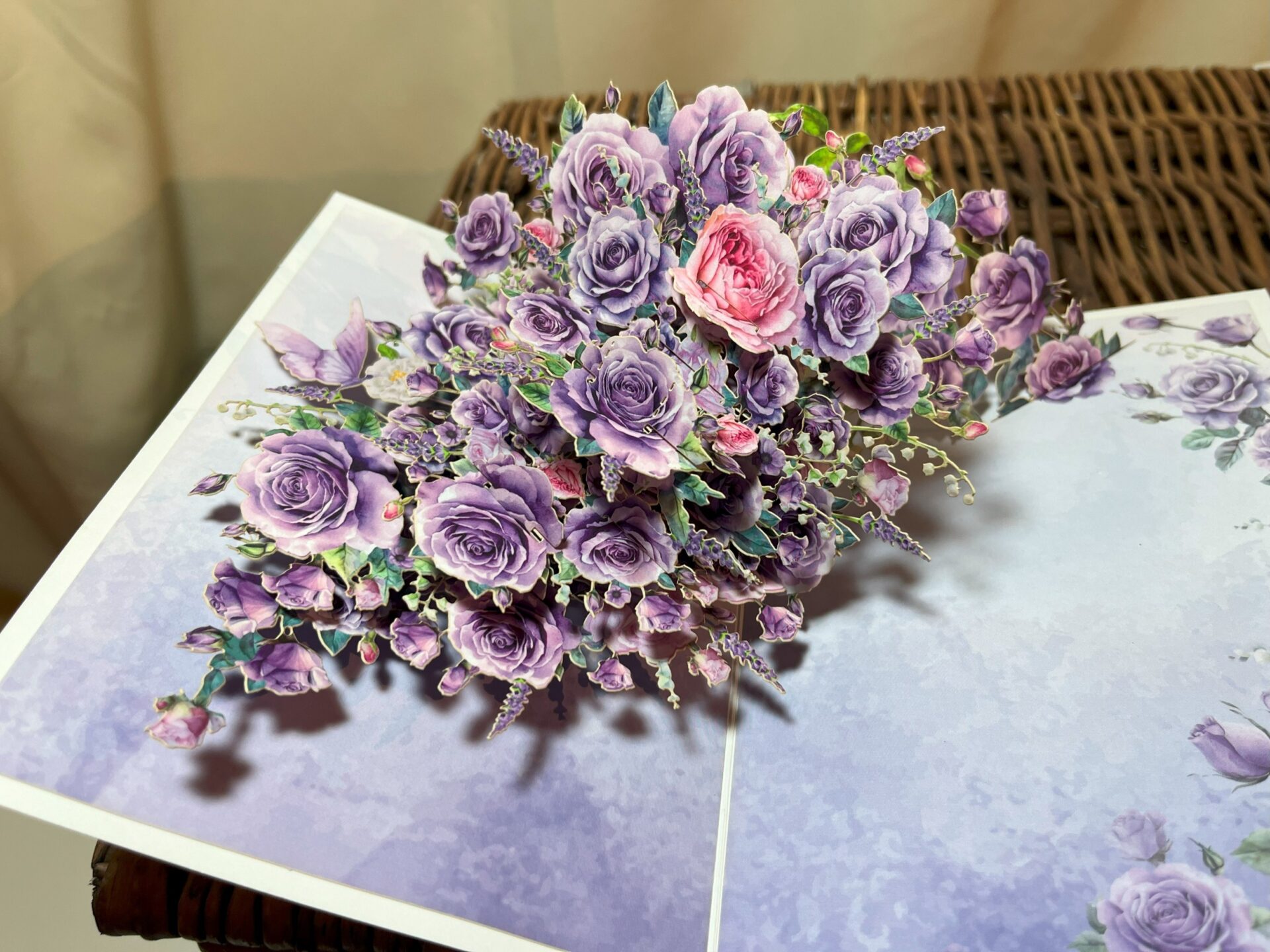 3d pop up purple roses spray card 3d-pop-up-purple-roses-spray-card