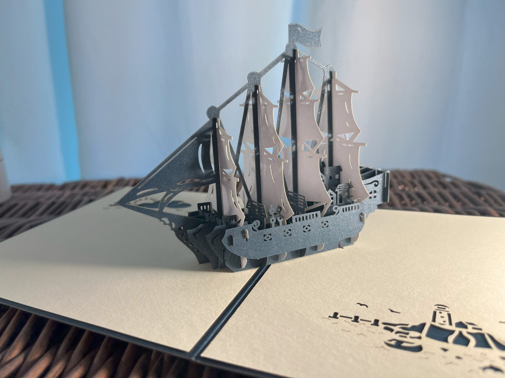 3d pop up sailing ship card close up 3d-pop-up-sailing-ship-card-close-up