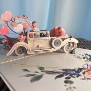 3d pop up wedding car and balloons card.