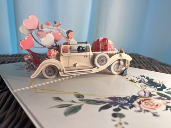 3D Pop up wedding car and balloons card